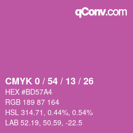 カラーコード: CMYK 0 / 54 / 13 / 26 | qconv.com
