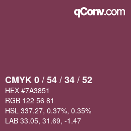 Code couleur: CMYK 0 / 54 / 34 / 52 | qconv.com