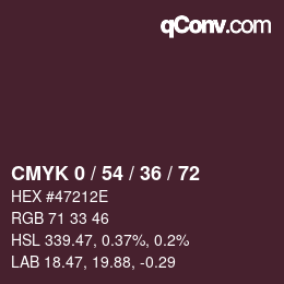 カラーコード: CMYK 0 / 54 / 36 / 72 | qconv.com
