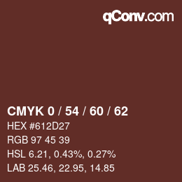 カラーコード: CMYK 0 / 54 / 60 / 62 | qconv.com