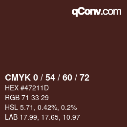 カラーコード: CMYK 0 / 54 / 60 / 72 | qconv.com