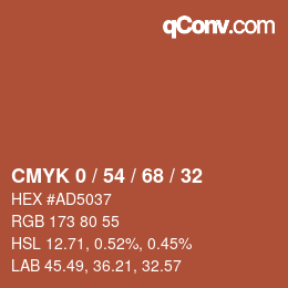 カラーコード: CMYK 0 / 54 / 68 / 32 | qconv.com