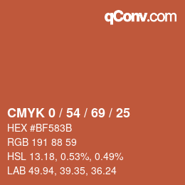 カラーコード: CMYK 0 / 54 / 69 / 25 | qconv.com