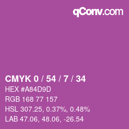 カラーコード: CMYK 0 / 54 / 7 / 34 | qconv.com