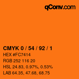 カラーコード: CMYK 0 / 54 / 92 / 1 | qconv.com
