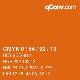 颜色代码: CMYK 0 / 54 / 92 / 13 | qconv.com