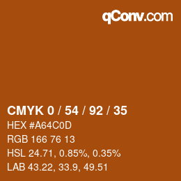 颜色代码: CMYK 0 / 54 / 92 / 35 | qconv.com