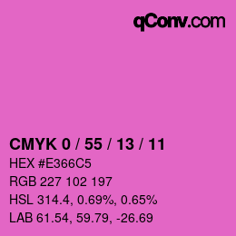 カラーコード: CMYK 0 / 55 / 13 / 11 | qconv.com