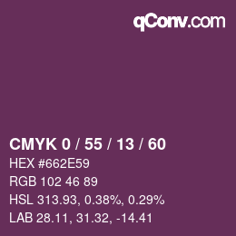 カラーコード: CMYK 0 / 55 / 13 / 60 | qconv.com