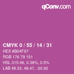 カラーコード: CMYK 0 / 55 / 14 / 31 | qconv.com