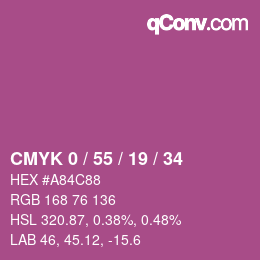 カラーコード: CMYK 0 / 55 / 19 / 34 | qconv.com