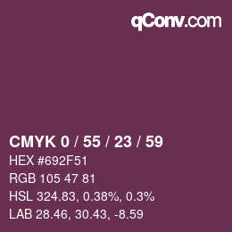 カラーコード: CMYK 0 / 55 / 23 / 59 | qconv.com