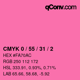 カラーコード: CMYK 0 / 55 / 31 / 2 | qconv.com
