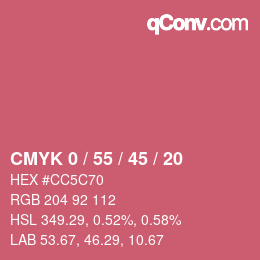 Code couleur: CMYK 0 / 55 / 45 / 20 | qconv.com