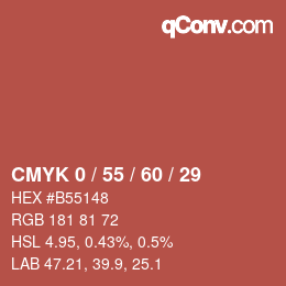 カラーコード: CMYK 0 / 55 / 60 / 29 | qconv.com
