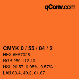 Farbcode: CMYK 0 / 55 / 84 / 2 | qconv.com
