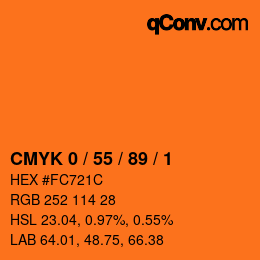 カラーコード: CMYK 0 / 55 / 89 / 1 | qconv.com