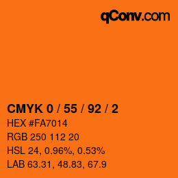 颜色代码: CMYK 0 / 55 / 92 / 2 | qconv.com