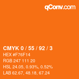 カラーコード: CMYK 0 / 55 / 92 / 3 | qconv.com