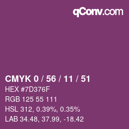 カラーコード: CMYK 0 / 56 / 11 / 51 | qconv.com