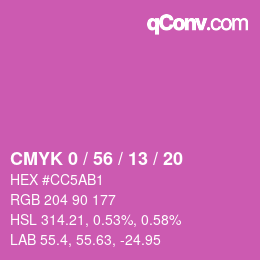 カラーコード: CMYK 0 / 56 / 13 / 20 | qconv.com