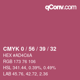 Code couleur: CMYK 0 / 56 / 39 / 32 | qconv.com