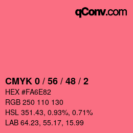 カラーコード: CMYK 0 / 56 / 48 / 2 | qconv.com