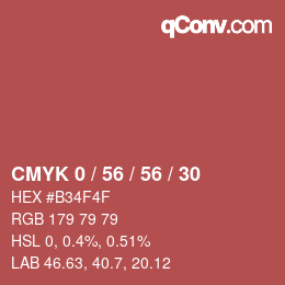 カラーコード: CMYK 0 / 56 / 56 / 30 | qconv.com
