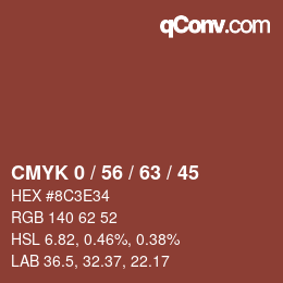 カラーコード: CMYK 0 / 56 / 63 / 45 | qconv.com