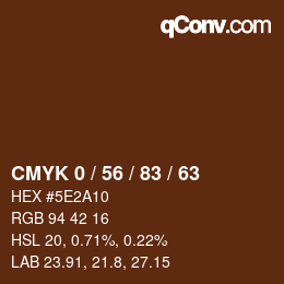 Farbcode: CMYK 0 / 56 / 83 / 63 | qconv.com