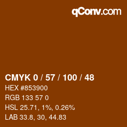 Code couleur: CMYK 0 / 57 / 100 / 48 | qconv.com