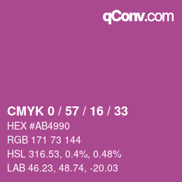 カラーコード: CMYK 0 / 57 / 16 / 33 | qconv.com