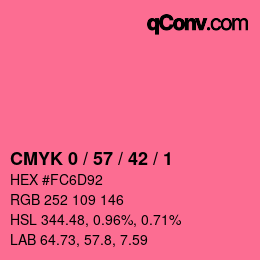 カラーコード: CMYK 0 / 57 / 42 / 1 | qconv.com