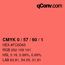 カラーコード: CMYK 0 / 57 / 60 / 1 | qconv.com