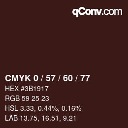 カラーコード: CMYK 0 / 57 / 60 / 77 | qconv.com
