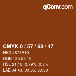 Color code: CMYK 0 / 57 / 88 / 47 | qconv.com