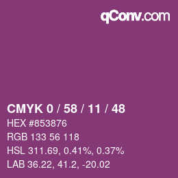 カラーコード: CMYK 0 / 58 / 11 / 48 | qconv.com