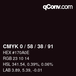 カラーコード: CMYK 0 / 58 / 38 / 91 | qconv.com