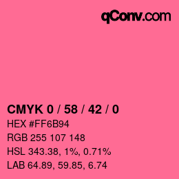 カラーコード: CMYK 0 / 58 / 42 / 0 | qconv.com