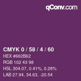 カラーコード: CMYK 0 / 58 / 4 / 60 | qconv.com