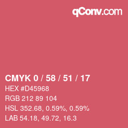 Farbcode: CMYK 0 / 58 / 51 / 17 | qconv.com