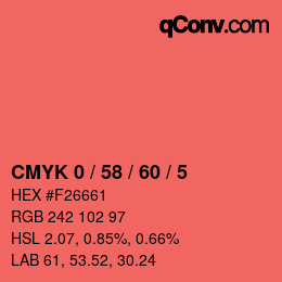 カラーコード: CMYK 0 / 58 / 60 / 5 | qconv.com