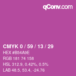 カラーコード: CMYK 0 / 59 / 13 / 29 | qconv.com