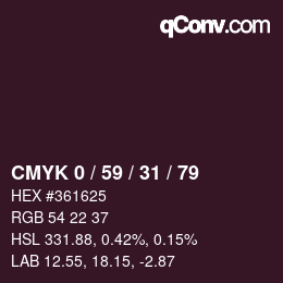 Farbcode: CMYK 0 / 59 / 31 / 79 | qconv.com