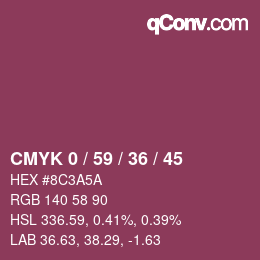 カラーコード: CMYK 0 / 59 / 36 / 45 | qconv.com