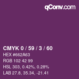 Farbcode: CMYK 0 / 59 / 3 / 60 | qconv.com
