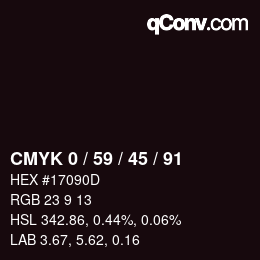 Farbcode: CMYK 0 / 59 / 45 / 91 | qconv.com