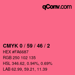 Farbcode: CMYK 0 / 59 / 46 / 2 | qconv.com