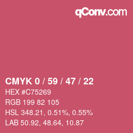 カラーコード: CMYK 0 / 59 / 47 / 22 | qconv.com