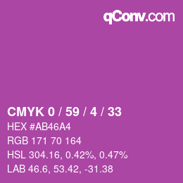 Farbcode: CMYK 0 / 59 / 4 / 33 | qconv.com